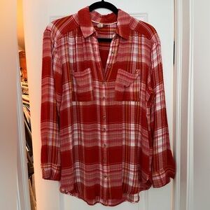 Anthropologie Pilcro Red Plaid Flannel Button-down Size: S